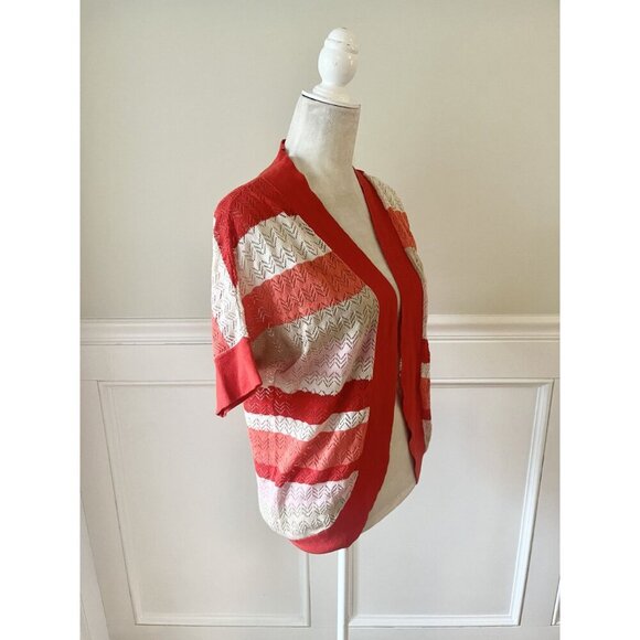 Outback Red XS Red Orange Pink Tan Crochet Knit Cardigan - Picture 2 of 6